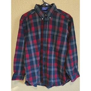 Pendalton Button up shirt Red/Black Plaid XL  sm hole near cuff on left sleeve